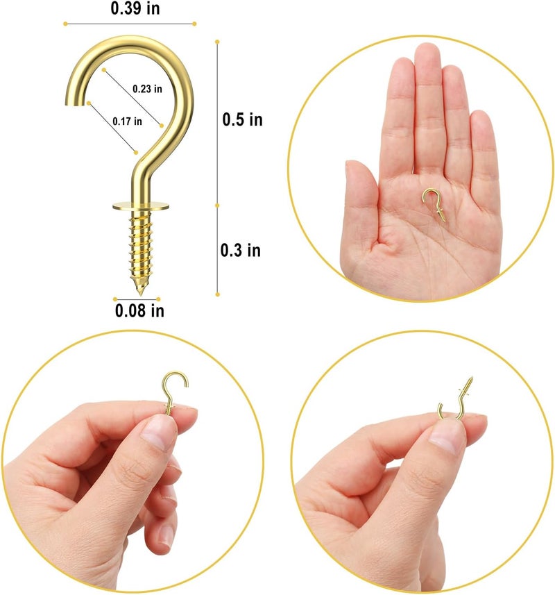 RELBRO 1/2 Inch Small Screw Hooks, Mini Metal Twist in Hooks, Gold, 100 Pcs - Image 3